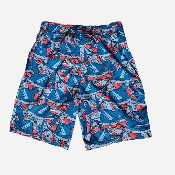 Vineyard Vines Fish Print Swim Shorts Blue Red Size 32 Elastic Waist Drawstring - Picture 2 of 8
